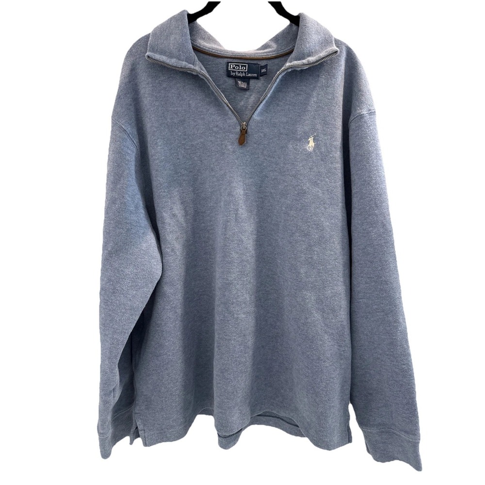 Polo Ralph Lauren Cotton Sweater Men XXL Blue 1/4 Zip Knit Pullover Preppy Pony